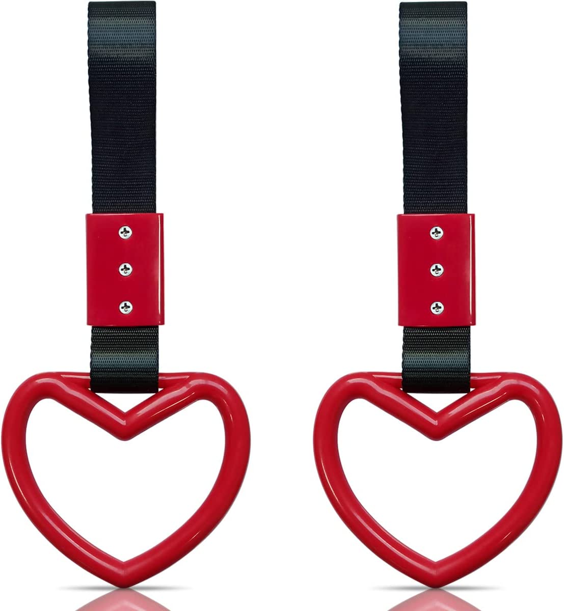 2 Pieces Heart-shaped Jdm Tsurikawa Rings SUV Bus Car Handle Straps Japanese Bosozoku Subway Ring for Car Warning and Interior Exterior Decoration (Red/Black)