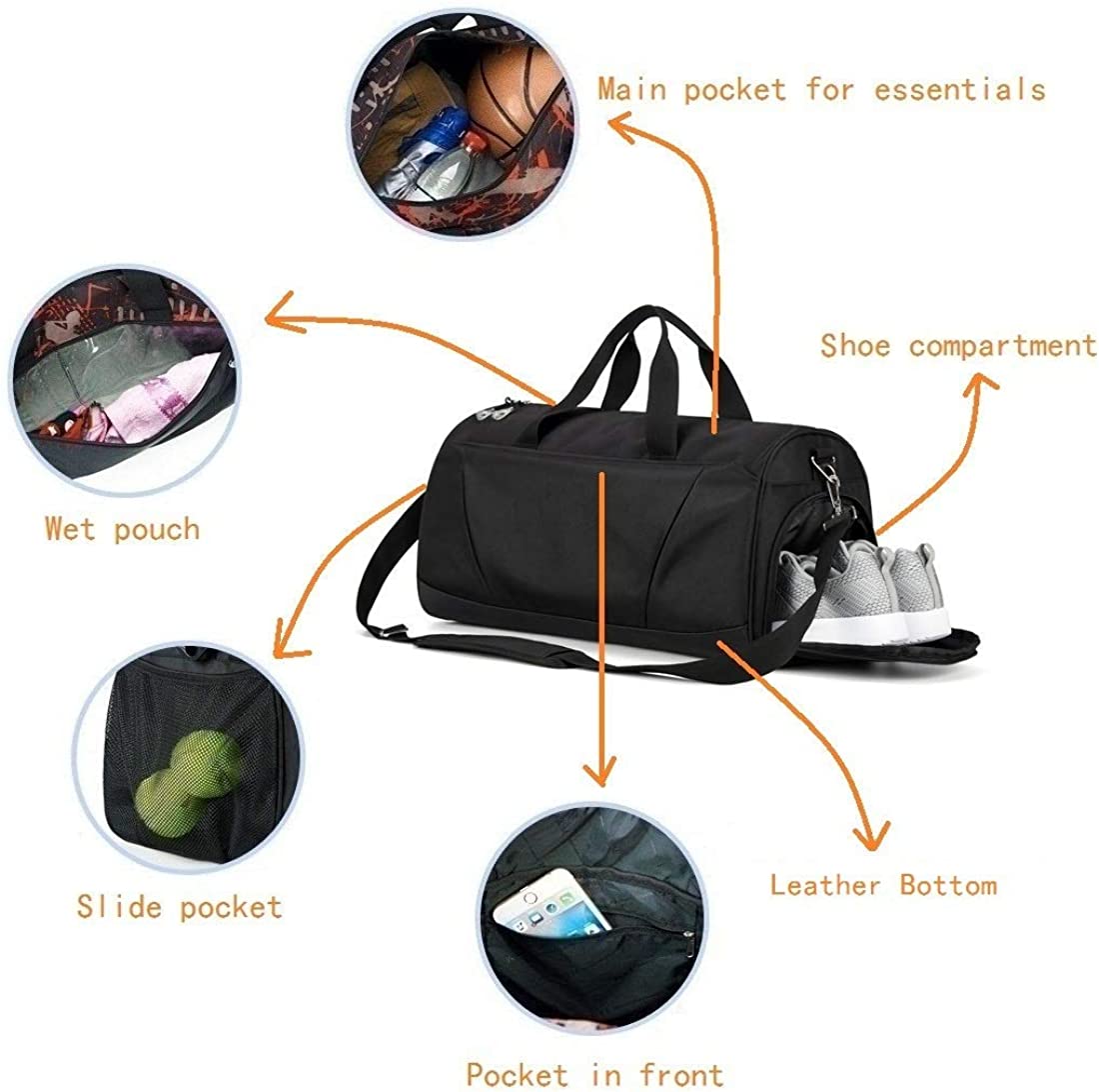 Sports Gym Bag with Wet Pocket & Shoes Compartment for Women & Men