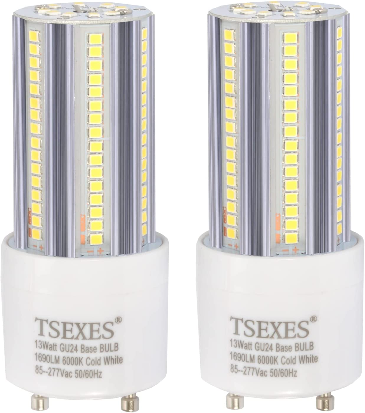 Upgrade Gu24 Light Bulb 13W,6000K Cold White, Replacement 23W 2 Prong T2 Spiral CFL Bulb/Compact Fluorescent,Pack of 2