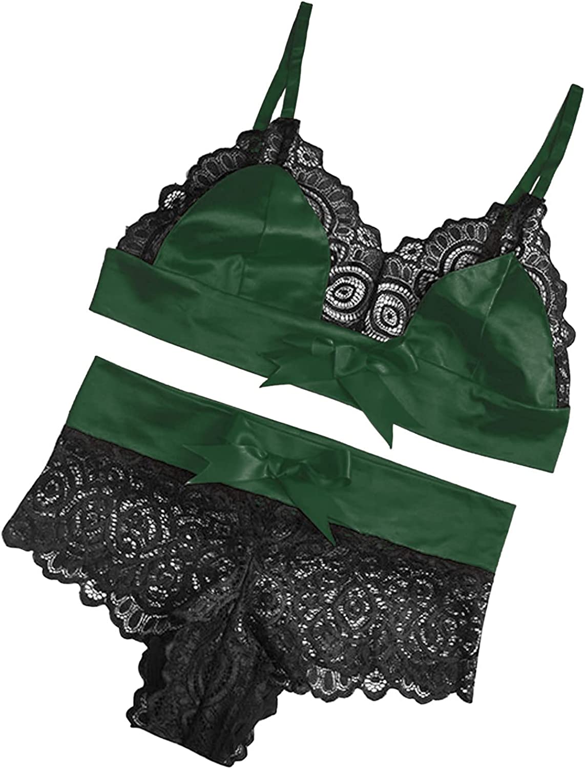 Womens Underwear Sexy Lace Suspenders Bow Bra Shorts Underpants Lingerie Pajamas Set