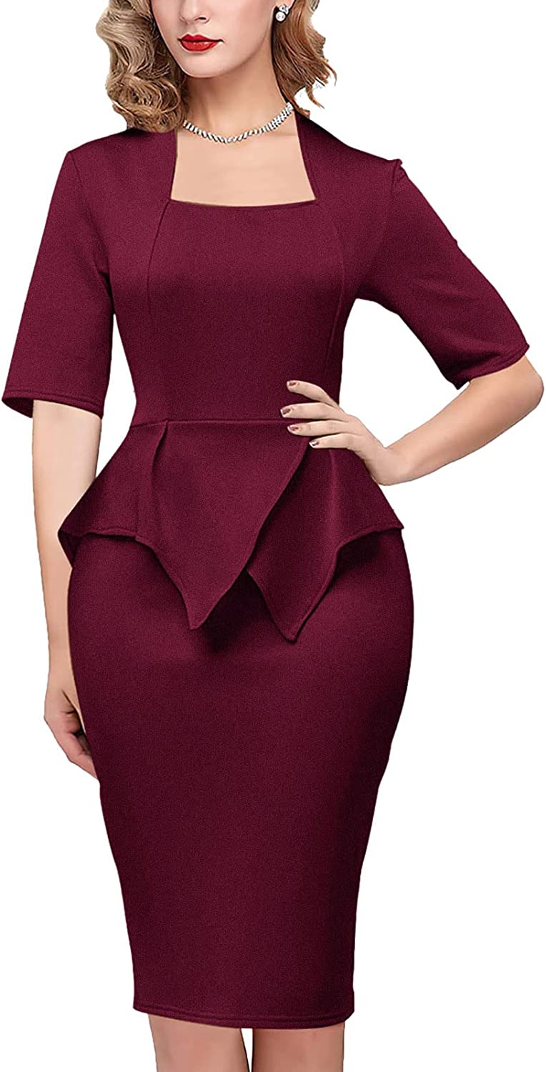 Women's Office Work Peplum Dress - Cocktail Party Ruffle Bodycon Pencil Sheath Dresses