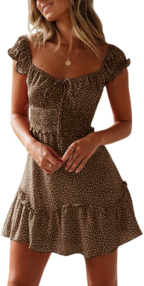 Women's Summer Ruffle Sleeve Sweetheart Neckline Printing Dress Mini Dress