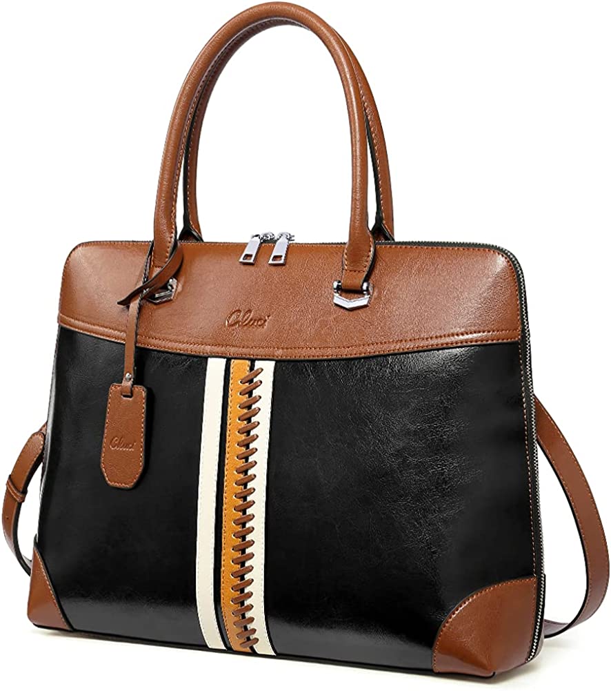 Leather Briefcase for Women 15.6 Inch Laptop Business Vintage Slim Ladies Shoulder Bag