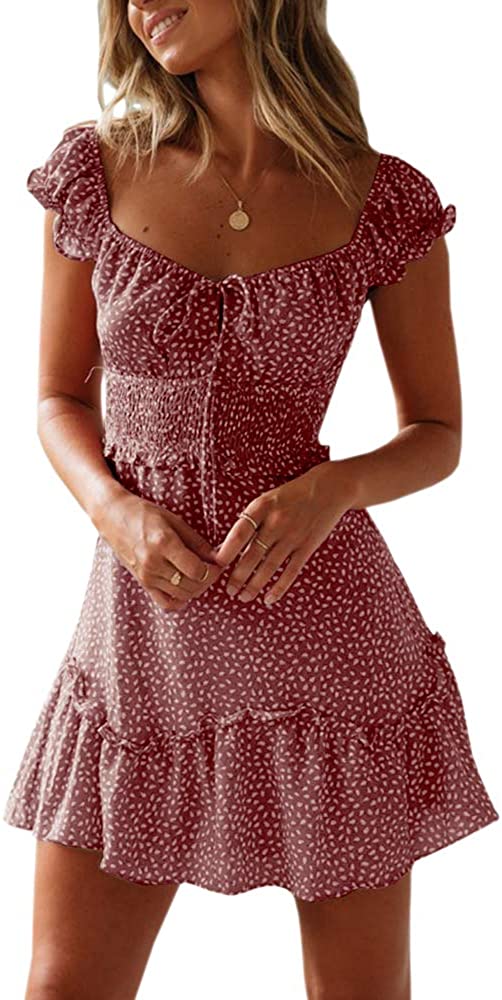 Women's Summer Ruffle Sleeve Sweetheart Neckline Printing Dress Mini Dress