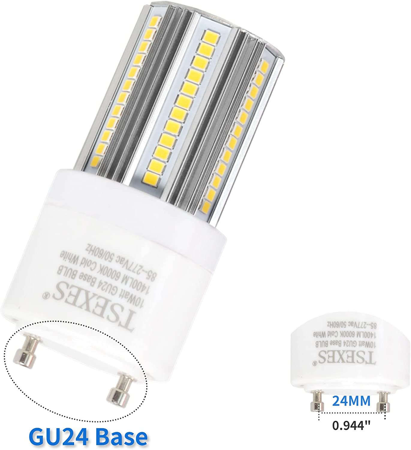 Gu24 Light Bulbs,10W (100W Equivalent), 6000K Cool White, Replacement 2 Prong T2 Spiral CFL Bulb/Compact Fluorescent ,2 Pack