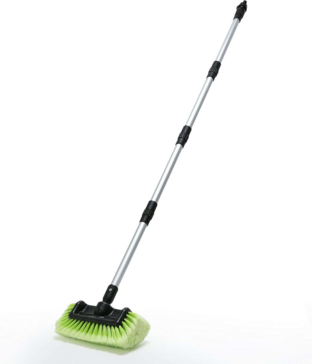 Car Wash Brush 12" with Soft Bristle Head Flow-Through Heavy Duty Tri-Level Dip Auto Car Wash Brush with Long Handle 63 Inches Car Exterior Washing Yellow