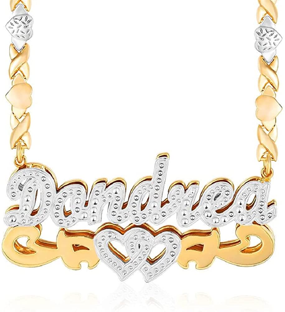 Gemiac Name Necklace Personalized 18K Gold Plated Double Name Necklace Custom Nameplate Necklace Personalized Birthday Gifts for Women Men Girls