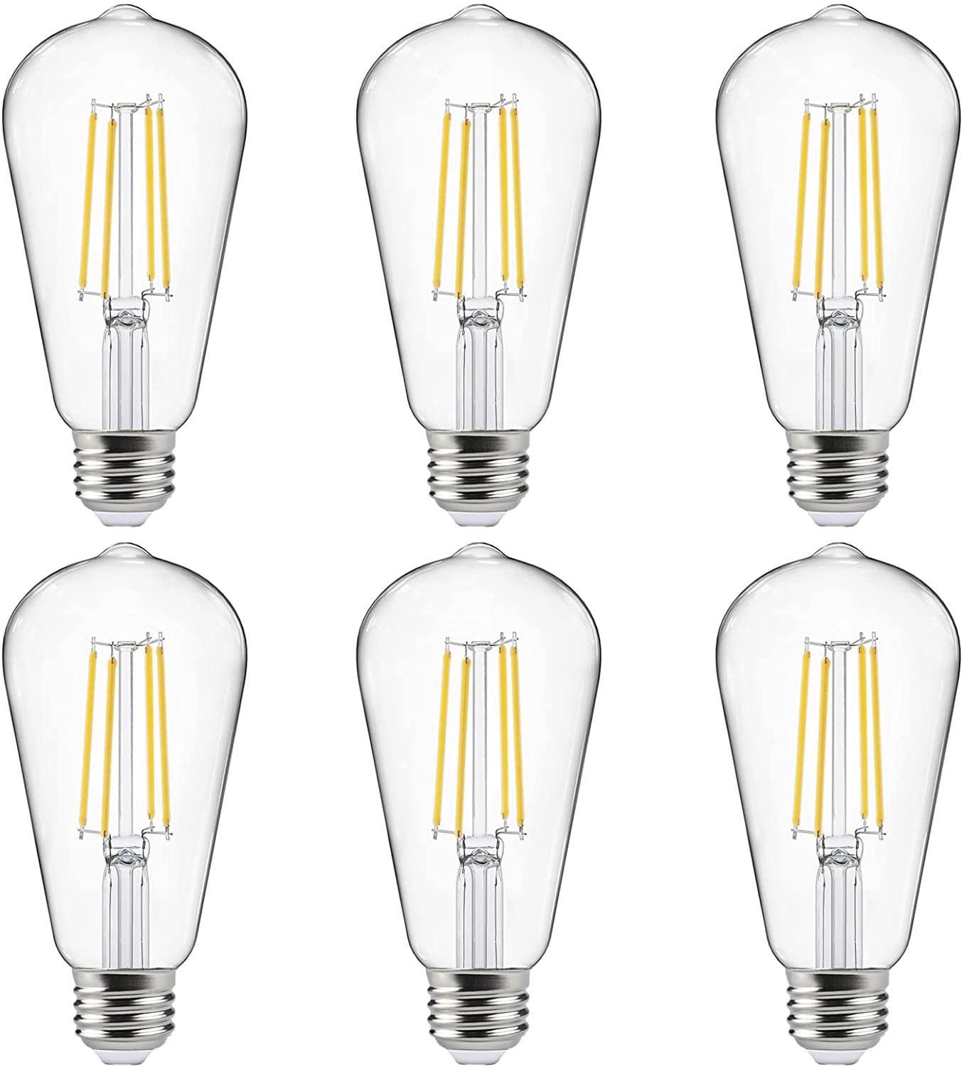 Ascher Dimmable LED Edison Bulbs 60 Watt Equivalent, Eye Protection Led Bulb with 95+ CRI, Warm White 2700K, ST58 Vintage LED Filament Bulbs, E26 Base, Pack of 6