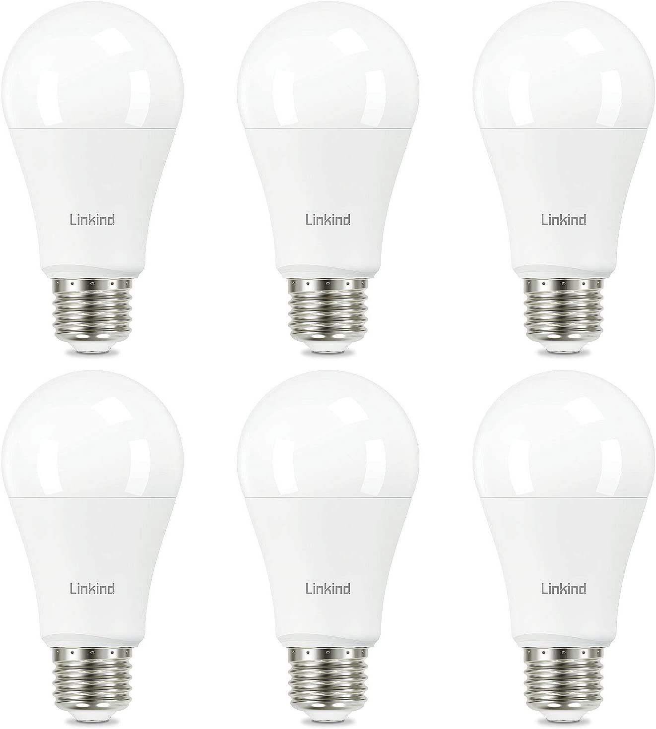 60W Equivalent, Linkind A19 LED Light Bulb, 9W 2700K Soft White, 800 Lumens, E26 Base Non-Dimmable LED Light Bulb, Standard Replacement, UL Listed, 6-Pack