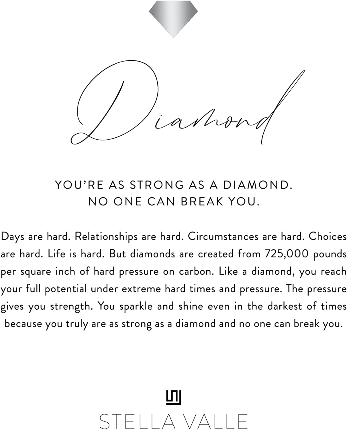 Stella Valle Diamond Shaped Ring - Rhodium Plated Ring in the Shape of Diamond - Represents Inner Strength