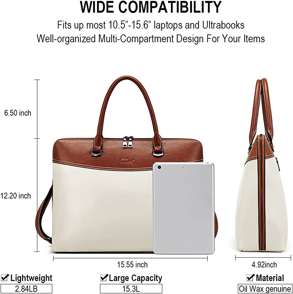 Leather Briefcase for Women 15.6 Inch Laptop Business Vintage Slim Ladies Shoulder Bag