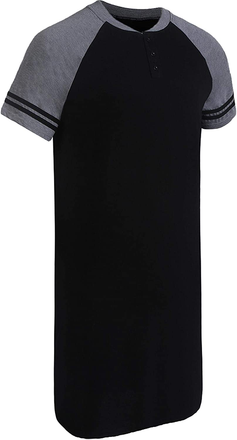 Men's Sleepshirt Short Sleeve Long Nightshirt Comfy Big&Tall Nightgown Sleepwear