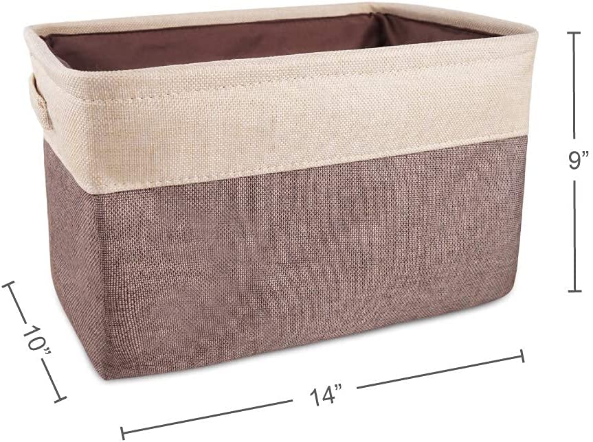 HOSEN Storage Basket Set 3 Pack Large 14 L x 10 W x 9 H - Collapsible Cotton Basket with 2 Handles Organizer Basket Bin Box for Organizing Shelf Nursery Home Closet (Coffee)