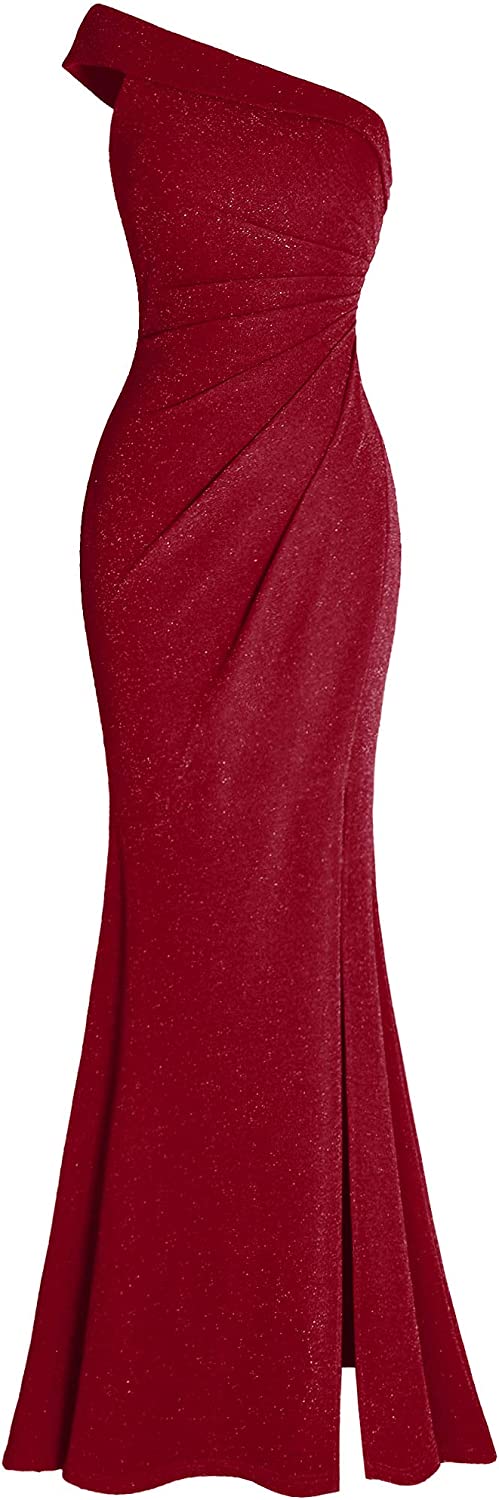 Women's Ruched One Shoulder Side Split Evening Party Dress