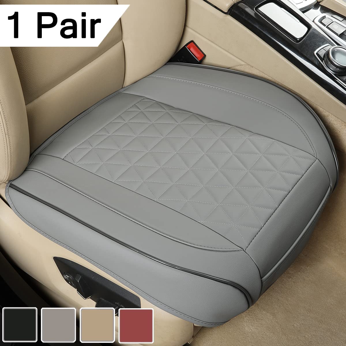 1 Pair Luxury Faux Leather Car Seat Covers Front Bottom Seat Cushions Covers, Anti-Slip and Wrap Around The Bottom, Fit 95% of Vehicles - Black