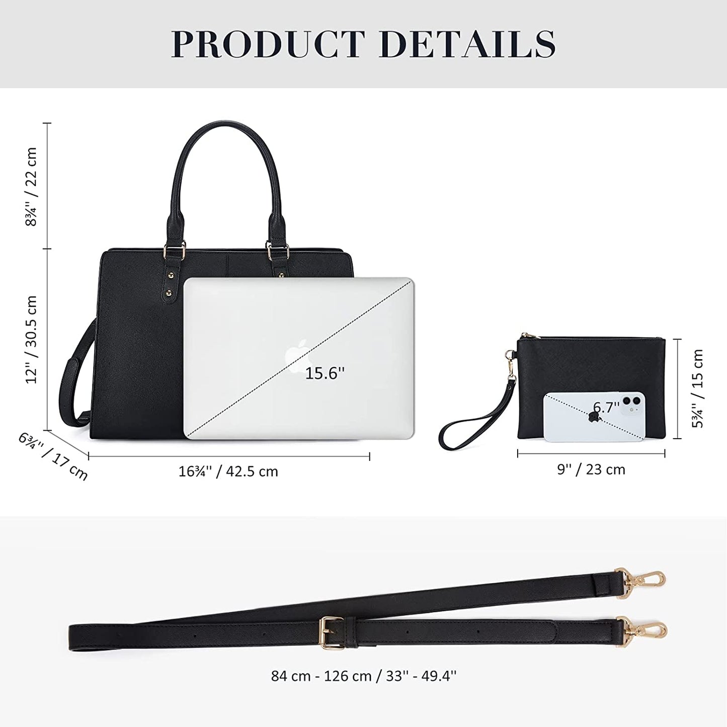 ECOSUSI Laptop Tote Bag Laptop Bag 15.6 inch Work Shoulder Briefcase Computer Messenger with Clutch Satchel Handbag 2 PCS Set