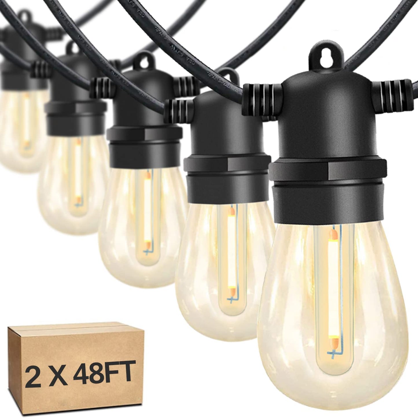 LED Outdoor String Lights Waterproof - 100FT 2 Pack Patio Lights with 52 Globe Bulbs, Connectable Commercial Hanging Lights for Outside Backyard Balcony Party