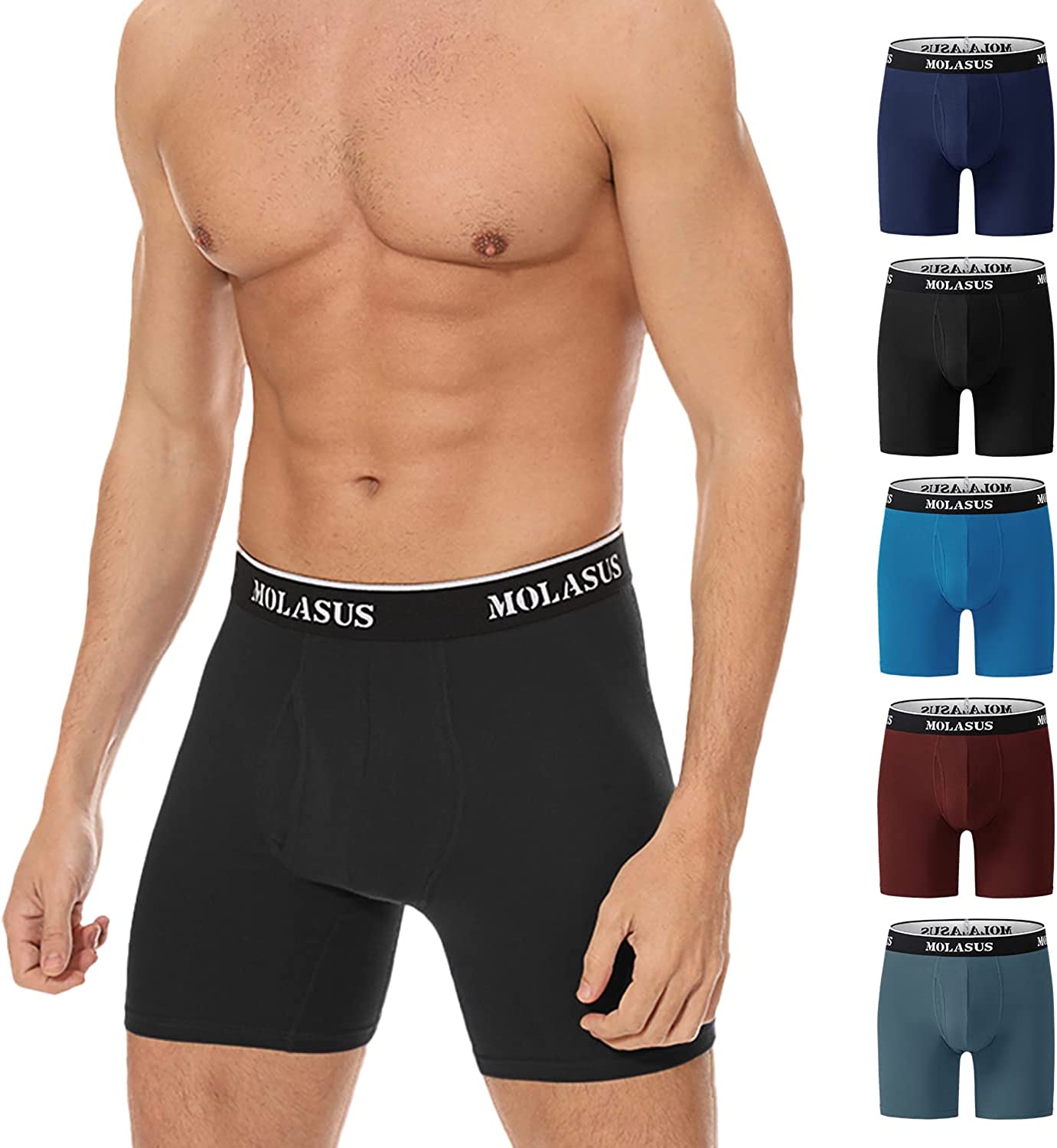 Mens Boxer Briefs Soft Cotton Open Fly Tagless Underwear Pack of 5