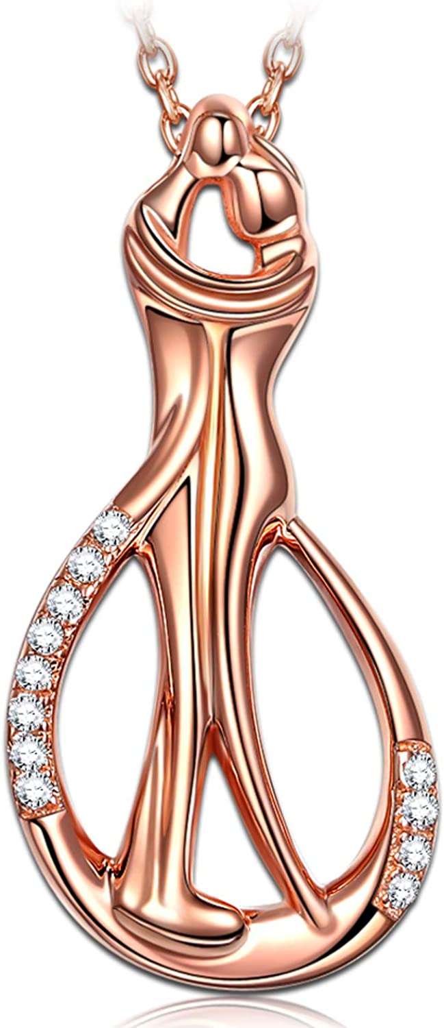 925 Sterling Silver Necklaces Waltz of Love Cubic Zirconia Rose Gold Plated Necklace for Women Jewelry Gifts for Her with Gifts Box
