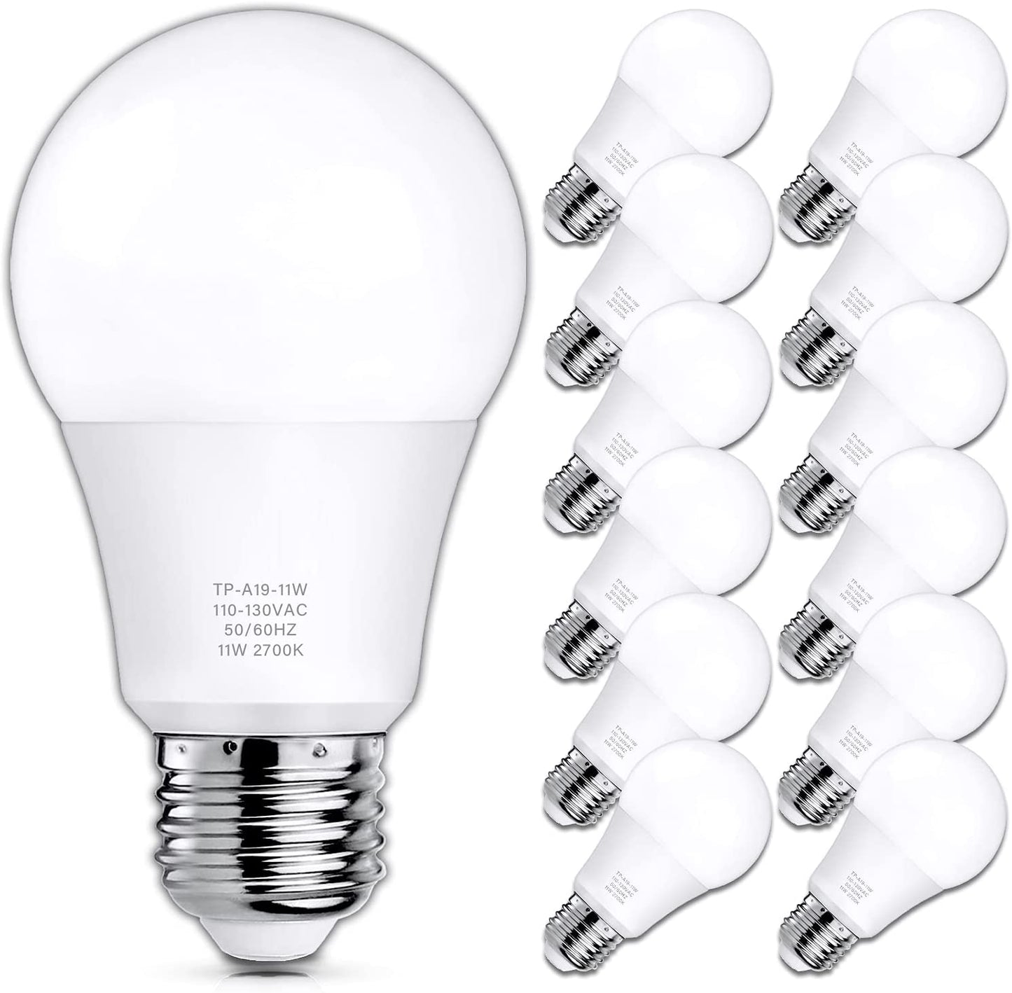 A19 LED Light Bulbs, 100 Watt Equivalent LED Bulbs, 5000K Daylight White, 1100 Lumens, Standard E26 Medium Screw Base, CRI 85+, 25000+ Hours Lifespan, No Flicker, Non-Dimmable, Pack of 12