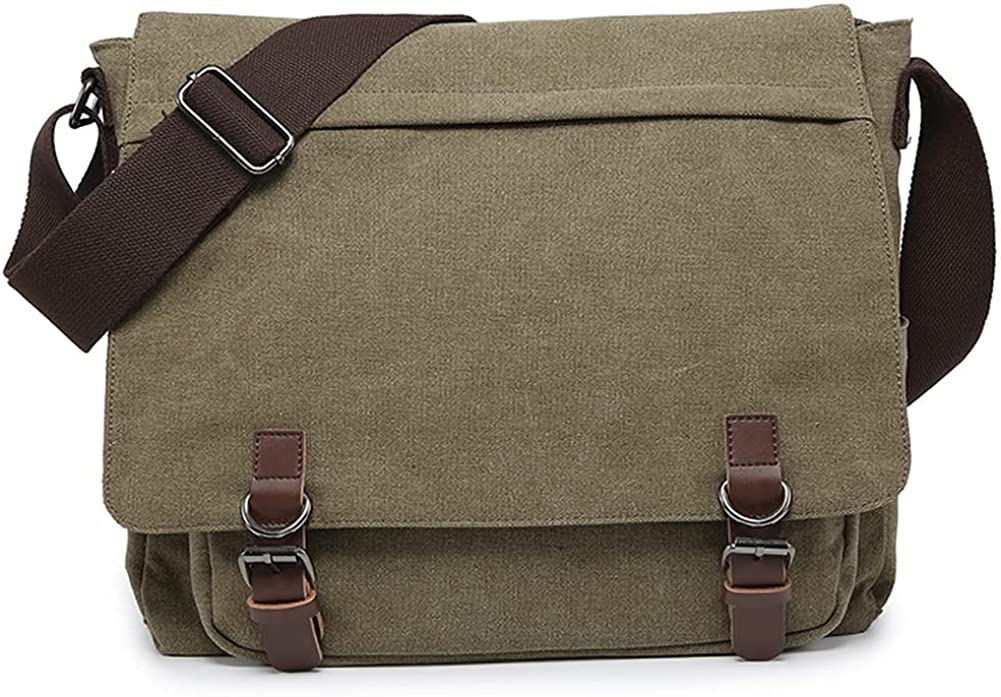 Large Vintage Canvas Messenger Shoulder Bag Crossbody Bookbag Business Bag for 15inch Laptop