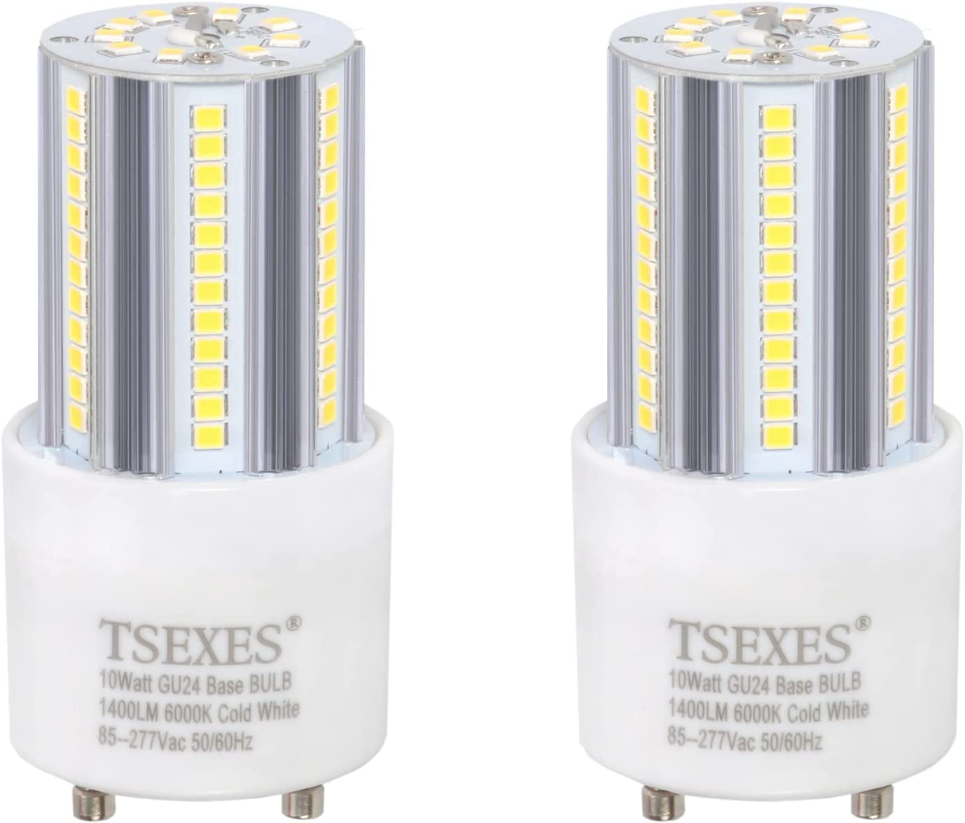 Gu24 Light Bulbs,10W (100W Equivalent), 6000K Cool White, Replacement 2 Prong T2 Spiral CFL Bulb/Compact Fluorescent ,2 Pack