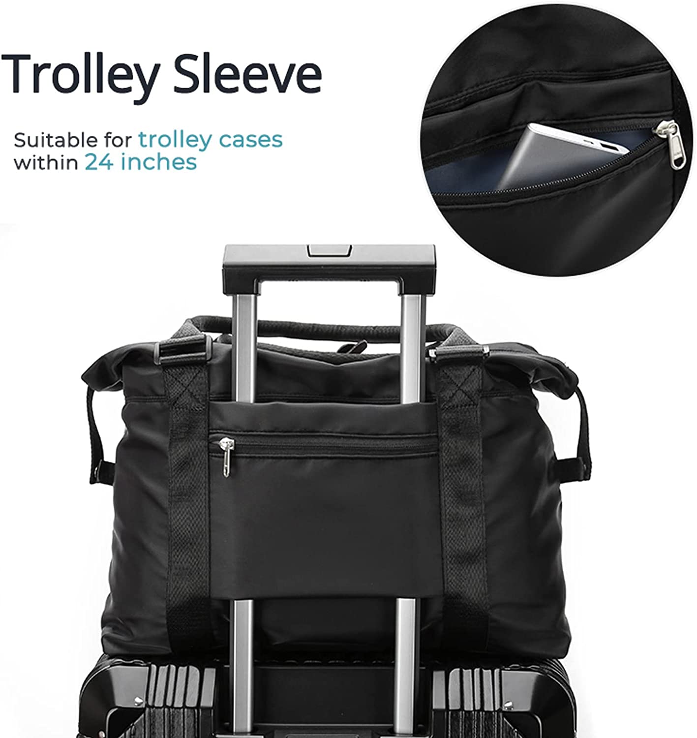 Travel Gym Bag for Women, LANBX Tote Bag Carry on Luggage Sport Duffle Weekender Overnight Bags with Wet Pocket (Black)