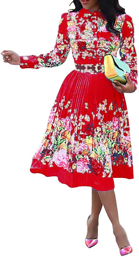Lapel Three-Quarter Sleeve Knee Length Pleated Floral Women's Sheath Dress