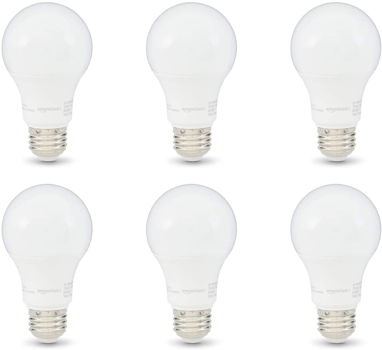 Amazon Basics 60W Equivalent, Soft White, Dimmable, 10,000 Hour Lifetime, A19 LED Light Bulb | 6-Pack