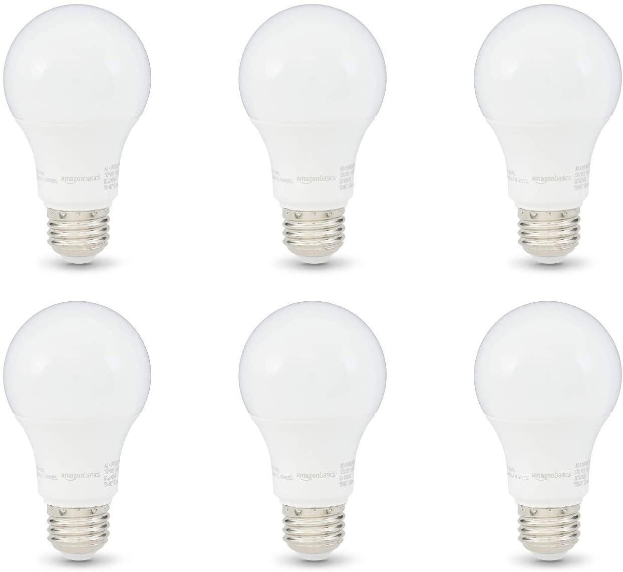 Basics 60W Equivalent, Soft White, Dimmable, 10,000 Hour Lifetime, A19 LED Light Bulb | 6-Pack