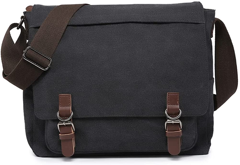Large Vintage Canvas Messenger Shoulder Bag Crossbody Bookbag Business Bag for 15inch Laptop