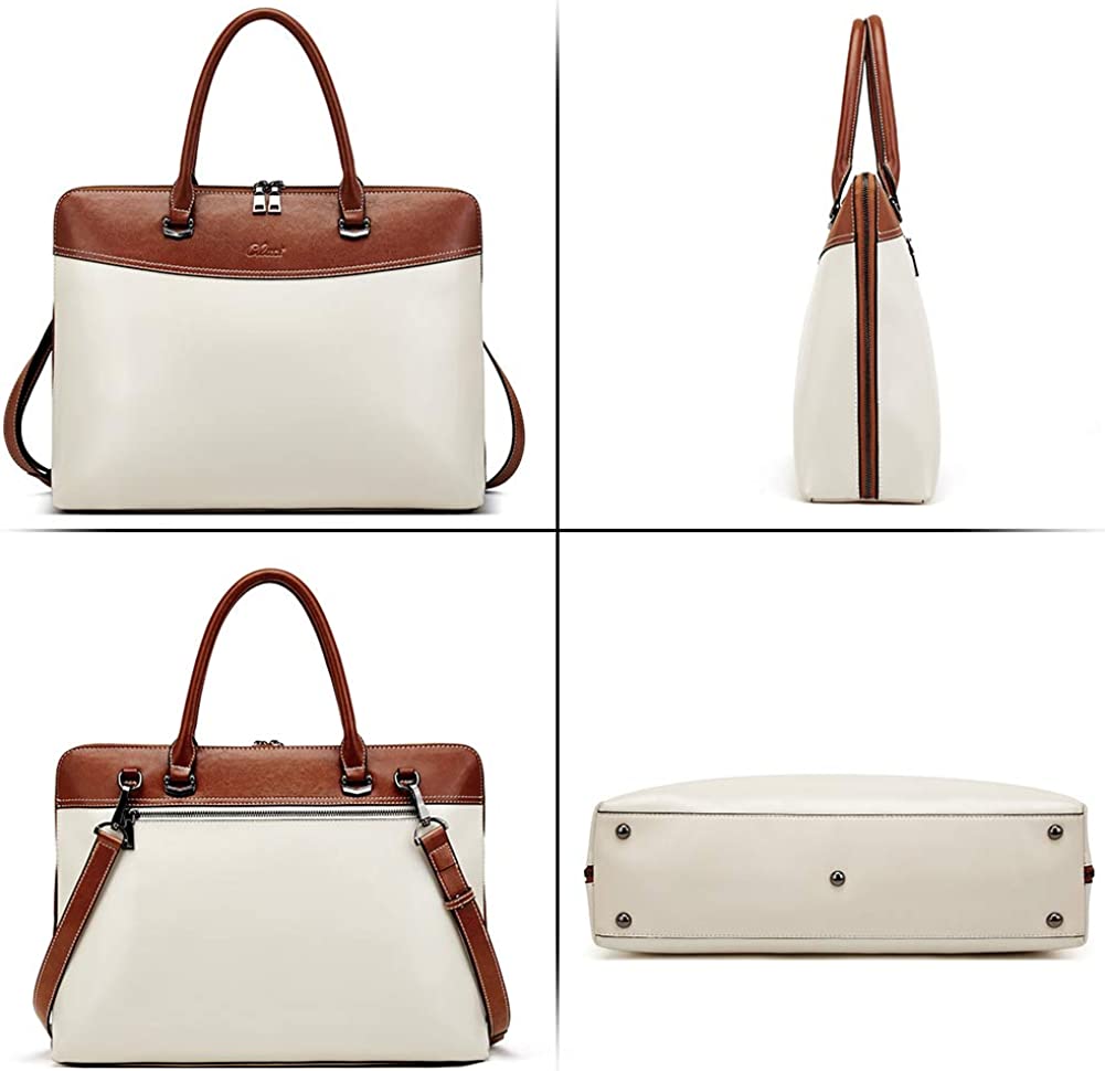Leather Briefcase for Women 15.6 Inch Laptop Business Vintage Slim Ladies Shoulder Bag