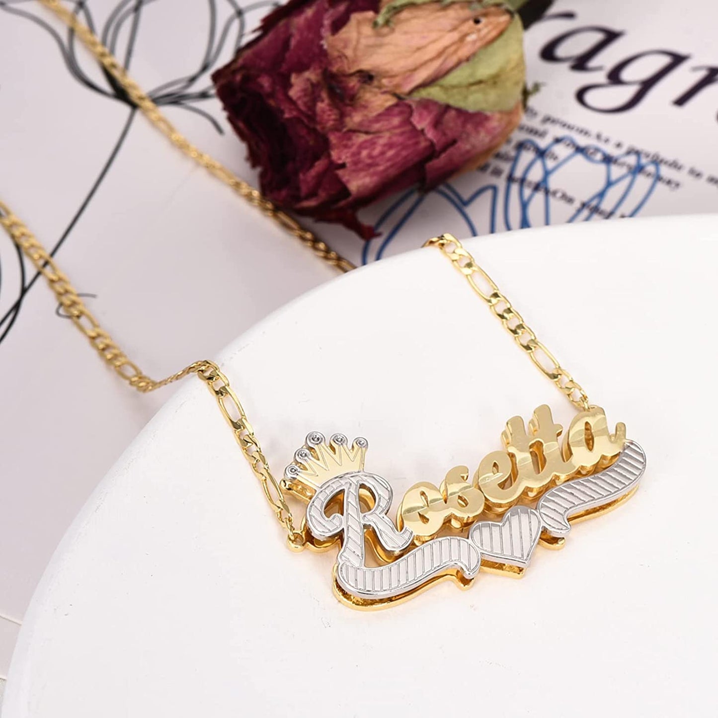Gemiac Name Necklace Personalized 18K Gold Plated Double Name Necklace Custom Nameplate Necklace Personalized Birthday Gifts for Women Men Girls