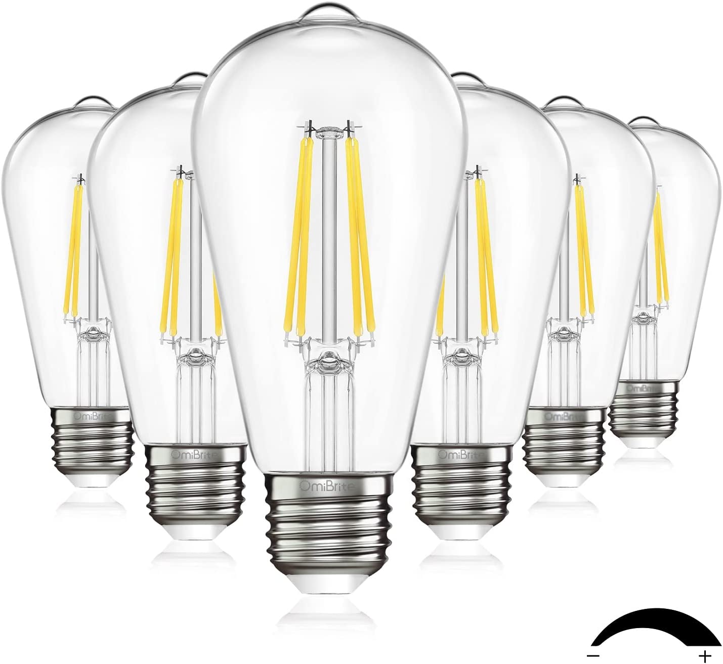 OmiBrite Edison Led Light Bulbs, Vintage Bright Light Bulbs 60 Watt Equivalent, Non-dimmable Incandescent Daylight Bulbs, Bright Daylight 5000K, CRI 90 Eye Protection, E26/E27 Base, ST64 (6 Pack)