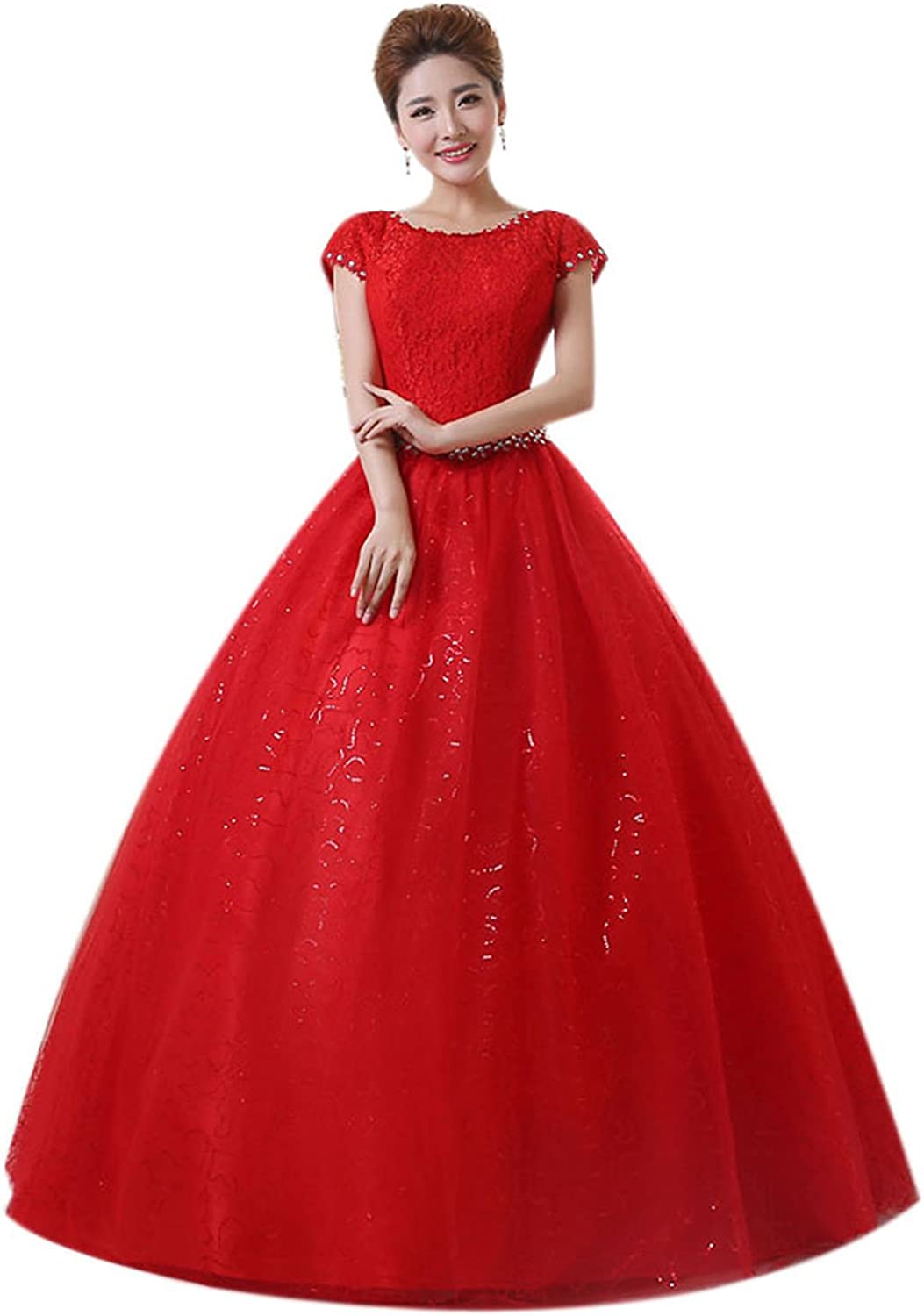 Double Shoulder Floor Length Bridal Gown Wedding Dress Custom Size
