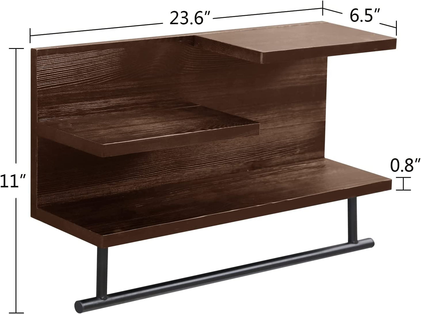 3-Tier Bathroom Shelf Wall Mounted, Retro Wood Shelf with Towel Bar, Utility Storage Shelf Rack for Bathroom Kitchen Bedroom Living Room, 24 inch
