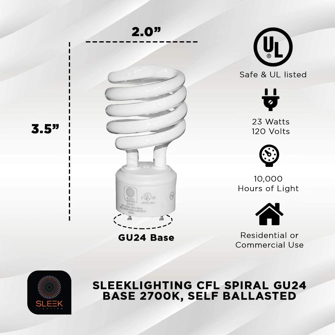 GU24 23Watt 2700K 1600lm 2 Prong Light Bulbs- UL approved-120v 60Hz - Mini Twist Lock Spiral -Self Ballasted CFL Fluorescent Bulbs- 1600lm Warm White 4 Pack (100 Watt Equ)
