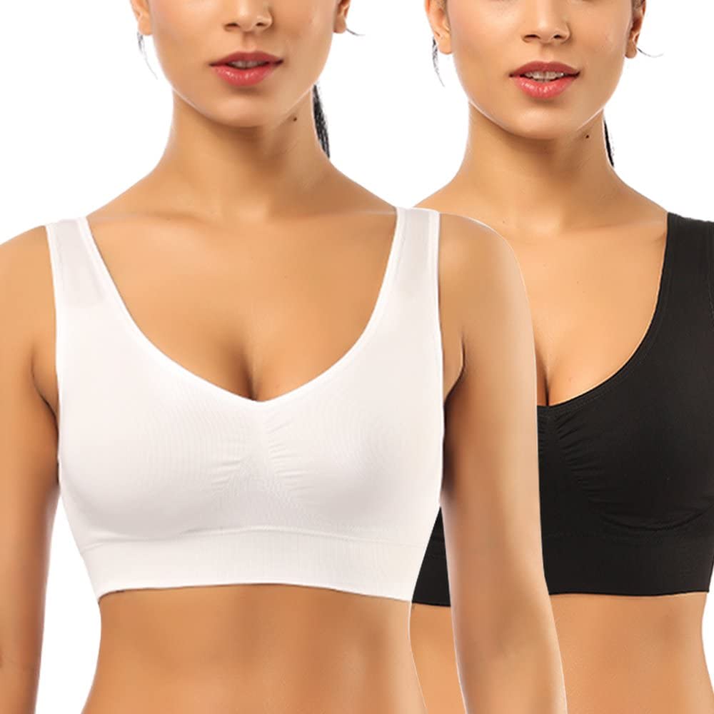 Comfort Bra, 2 Pack Seamless Removable Pads Sleep Bras, Yoga Bra, Sports Bras for Women