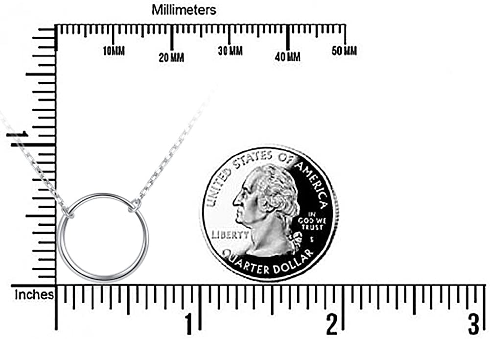 Ladytree S925 Sterling Silver Dainty Simple Circle Pendant Eternity Necklace,Rolo Chain,18+2