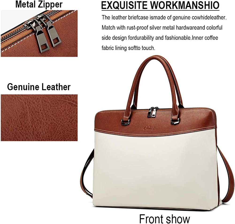 Leather Briefcase for Women 15.6 Inch Laptop Business Vintage Slim Ladies Shoulder Bag