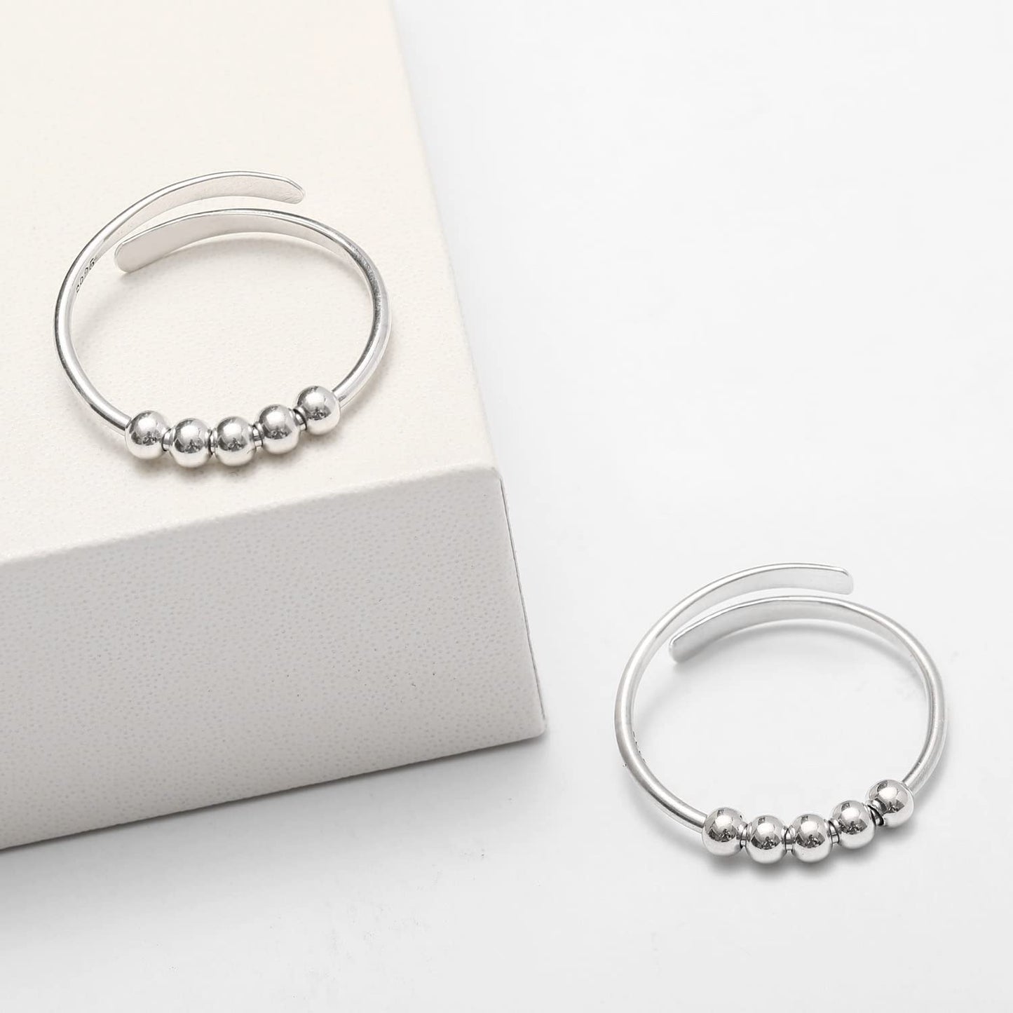 925 Sterling Silver Anti Anxiety Ring for Women Men Anxiety Relief Ring with Beads Spinning Rings for Anxiety Fidget Spinner Anxiety Ring Adjustable Minimalist Rings
