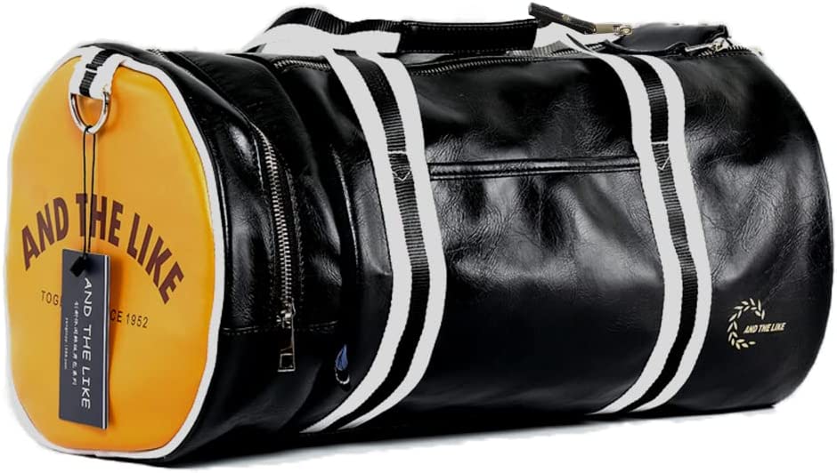 Leather Gym Sports Bag Retro Style Travel Duffel Bag, Cool Cylinder Waterproof Weekender Overnight Fitness Bag with Shoe Compartment & Wet Pocket for Men Women ( Claret Red )
