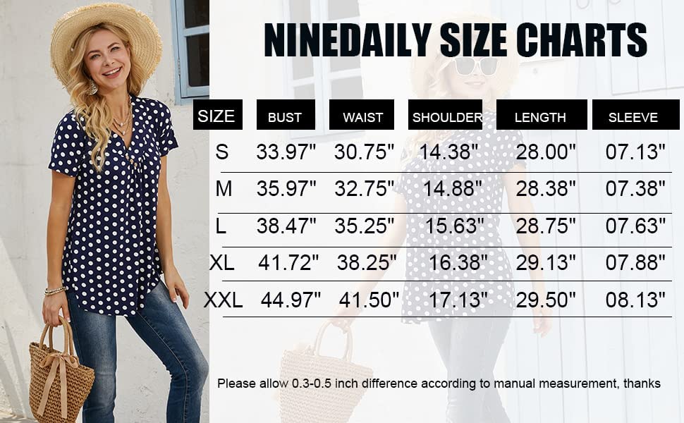 Women's Tunic Summer Short Sleeve Top Loose V Neck Dressy Shirt Blouse