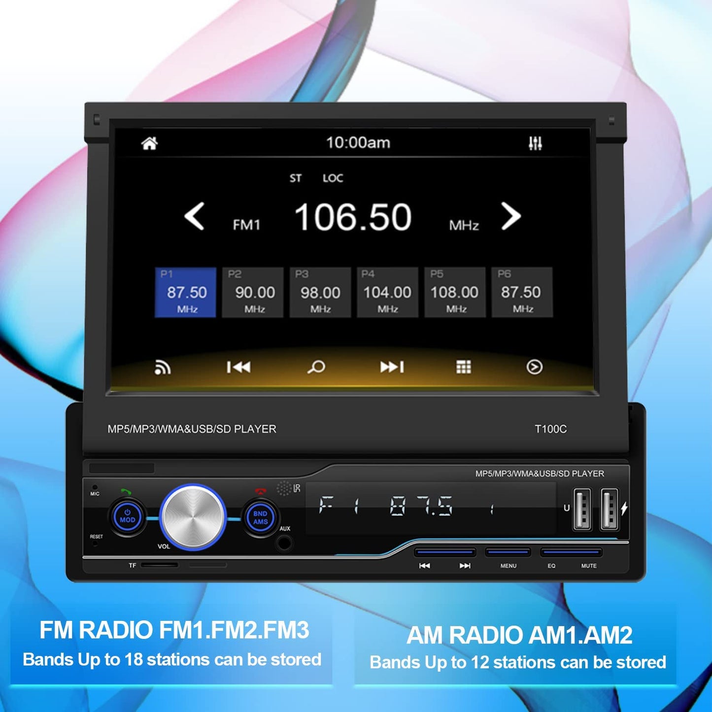 Car Radio Single Din with Flip Out Touch Screen,Car Stereo Apple Carplay,FM AM Car Radio Backup Camera, Hand-Free Calling,Apple Car Play Stereo,Fast Charging,EQ/USB Port/AUX/Mirror Link