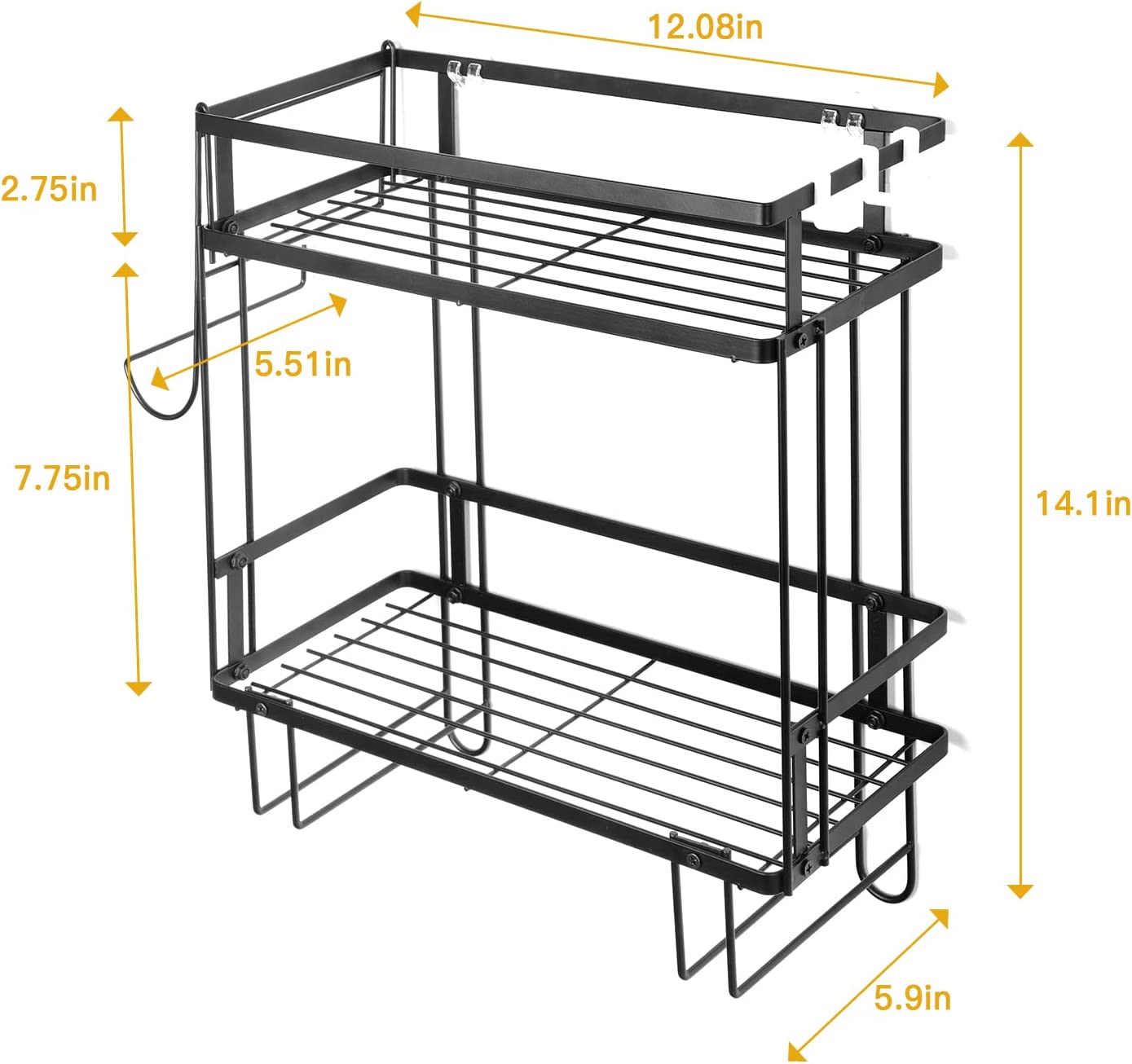 2-Tier Bathroom Shelf Over Toilet, Above Cabinet Restroom Storage Organizer Paper Holder, Space Saver No Drilling with Wall Mounting