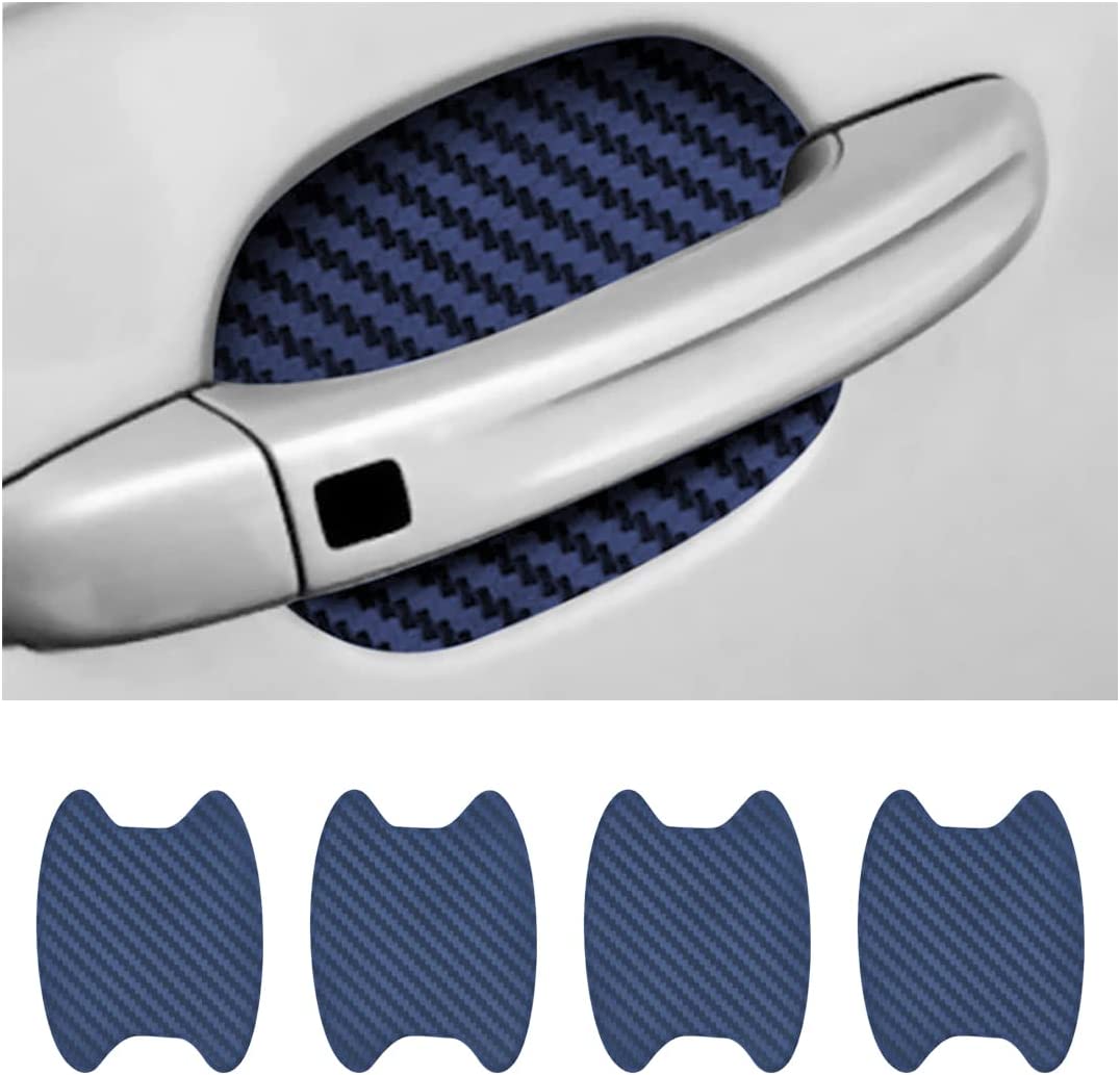 4PCS Car Door Handle Sticker, Carbon Fiber Anti-Scratches Car Door Cup Protector, Non-Marking Auto Door Handle Protective Film, Universal for Most Car Handles (Black)