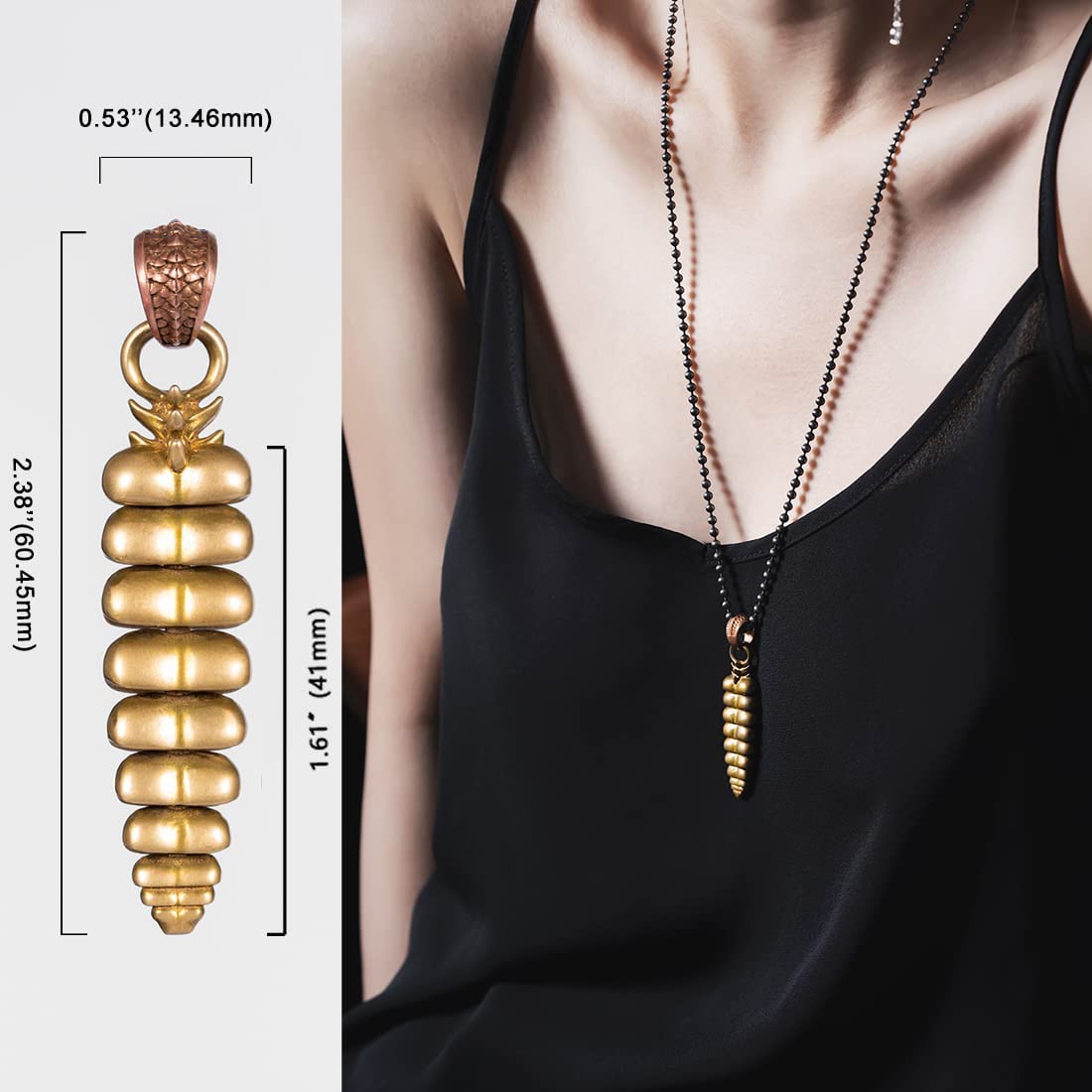 Brass Rattlesnake Tail Rattle Pendant Necklace
