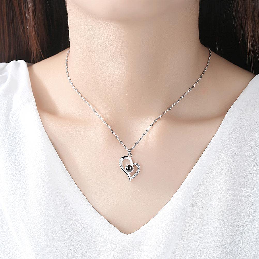 EleShow 925 Sterling Silver I Love You Necklace 100 Languages Necklaces for Women Anniversary Birthday Gifts for Women Girlfriend Her Wife