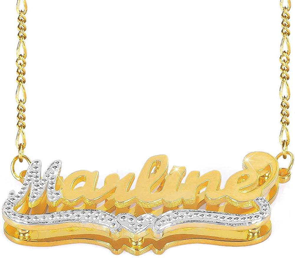 Gemiac Name Necklace Personalized 18K Gold Plated Double Name Necklace Custom Nameplate Necklace Personalized Birthday Gifts for Women Men Girls