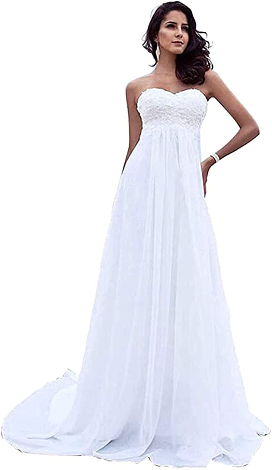 Beach Wedding Dress Plus Size for Woman Long Wedding Dresses Lace Chiffion for Bride Pearls Bride Gowns